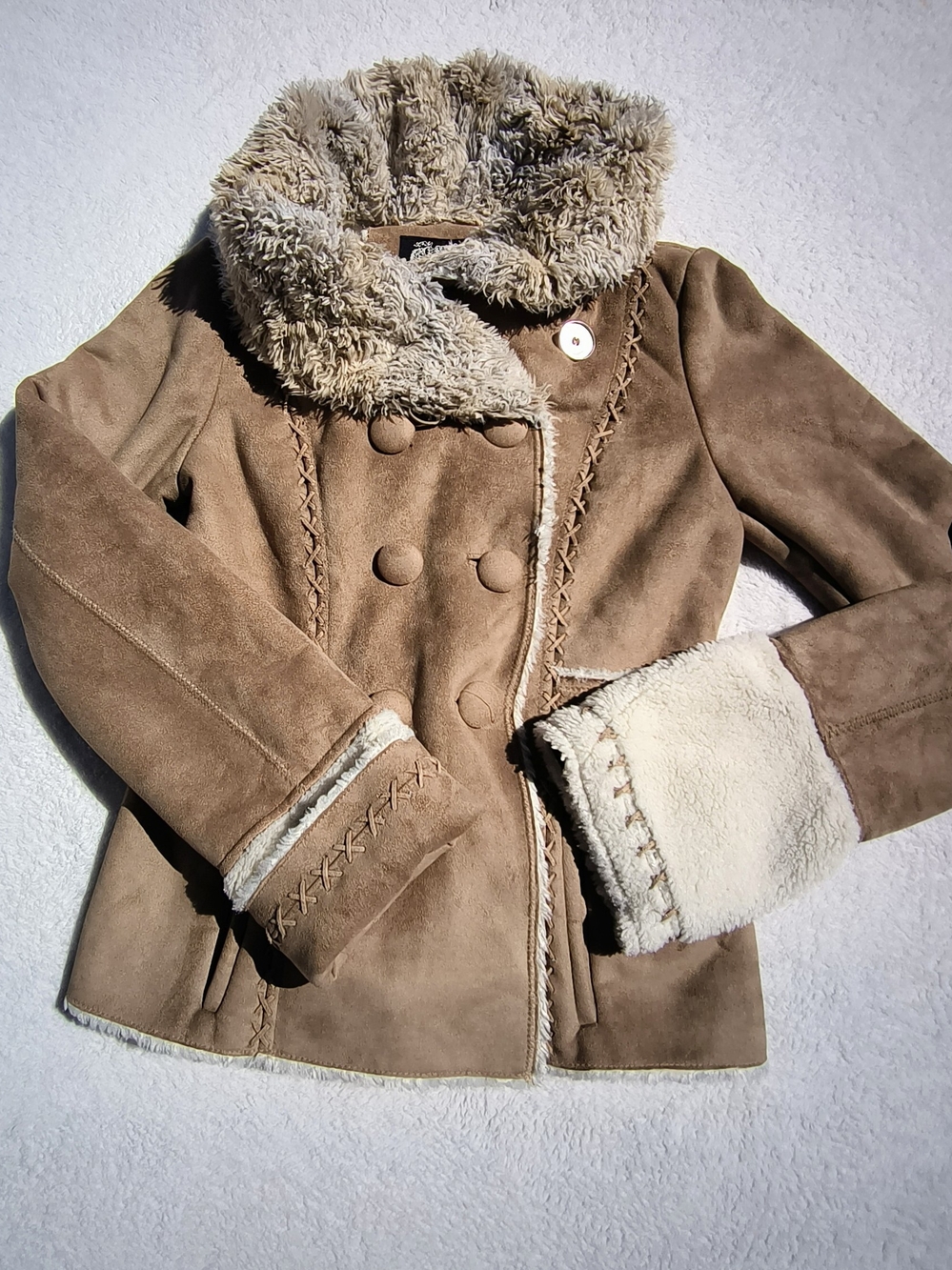 Esprit Taupe Teddy Jacket with Cream Faux-Shearling Trim